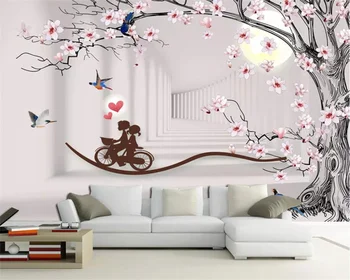 papel de parede Custom tapetes radošo magnolijas koks 3D modes un romantisks dzīvojamā istabā, TV dīvāns fona sienas sienas Attēls