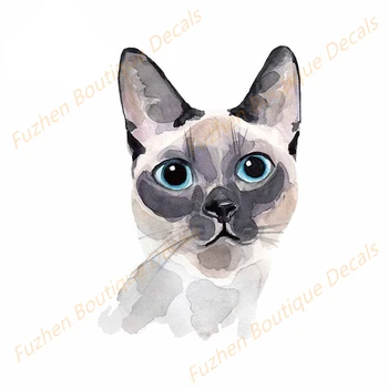 Fuzhen Boutique Uzlīmes Ārējie Piederumi Akvareļu Siāmas Kaķis ar Zilām Acīm, Vinila Auto Uzlīmes Ģimenes Vinila Materiāla Decal Attēls