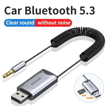 Automašīnas Bluetooth 5.3 Adapteri Bezvadu Stereo USB Dongle uz 3,5 mm Ligzdu AUX Audio Mūzikas Adapteris Mic Brīvroku Zvanu & TF Kartes Slots Attēls