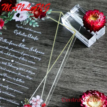 Pasūtījuma Tradicionālo Caurspīdīgu Ziedu PVC Akrila Dzimšanas dienu, Jubileju, Kāzu Ielūgumu Kartes Iestatīt Pielāgotu Dizainu Attēls