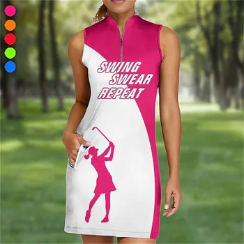 2023 Vasaras Sieviešu Jauns Svītru Drukāt Golfa Kleita Fitnesa Sporta Ērti bez Piedurknēm Kleita Gadījuma Āra Sporta Īsa Kleita Attēls