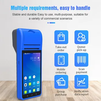 Rokas Android Pos Termināli Smart Mobilie Portatīvie Kases Viss Vienā Pos Sistēmas Visa Karšu Maksājumu ar 58mm Printeri Attēls