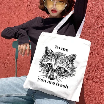 Man Jums Ir Trash Grafiskais Sieviešu Somas Vintage Dzīvniekiem Lielveikala Maisiņu Modes Zīmola Audekls Maiss Opossum Sānu Soma Dāmas Attēls