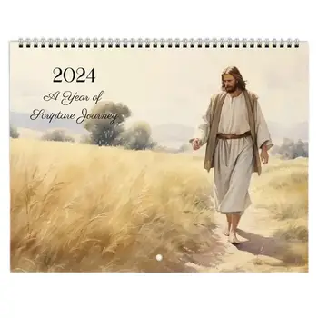 Jēzus Kristus Kalendāra 2024. Gadam Jēzus Plakātu Kalendāra Iedvesmojošas, Sienas Dekori Mākslas Kalendāru Jēzus Tēmu 12 Mēnešu Planner Kalendārs Attēls