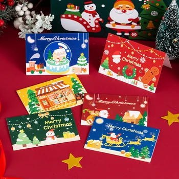 10pcs Ziemassvētku Tēmu Apsveikuma Kartītes Jaunā Gada Svētku Svinības Svētību Dāvanu Kartes Ziņas Un Piezīmes Sniegavīrs Jauki Modelis Attēls