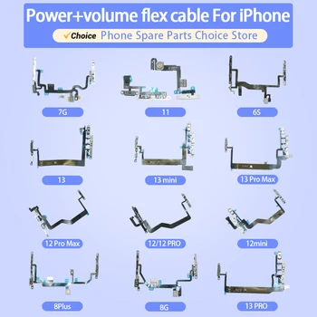 Izvēle Power&Skaļuma Pogas Taustiņu Slēdzis, Flex Kabelis Priekš iPhone 6 7 8 11 PRO 12 PRO MAX 12mini XR 13 iPhone Rezerves Daļas Attēls