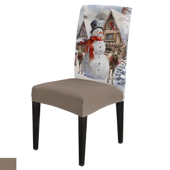 Ziemassvētku Sniegavīrs Elk Vintage Saimniecības Krēsla Pārsegs Spandex Elastīgās Ēdamistabas Krēsls Slipcover Kāzu Festivāls Stretchy Sēdekļa Vāku Attēls