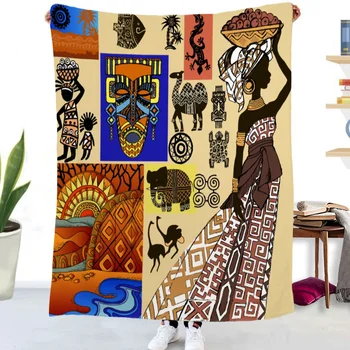 Āfrikas Kontinenta Sieviešu Modelis Flaneļa Mest Segu Mīkstu Siltu Dāvanu Pieaugušo Mazulis Melnās Sievietes Cilšu Kultūras Totem Dīvāns Dekori Attēls