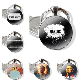Narcos Stikla Cabochon Keychain Kulons Auto Atslēgu Ķēdes, Roku Darbs Karikatūra Modes Radošu Dizainu Attēls