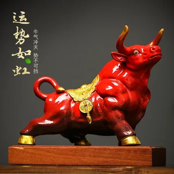 Jaunais Ķīnas radošās keramikas liellopu dzīvnieku apdare gabalu bull gars mājas lieveņa apdare veikals Zhaocai atvēršanas dāvanas Attēls