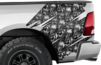 Auto Zobratu Aizmugurē Ceturksnī Panelis Grafikas komplekts 3M Vinila Decal Wrap Saderīgs ar Dodge Ram no 2009. līdz 2018. gadam - Skull Attēls