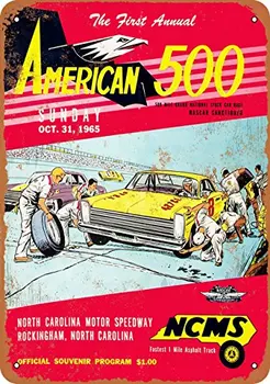 Metāla Parakstīt - 1965 Rockingham Amerikāņu 500 Akciju Automašīnu Sacīkšu - Vintage Izskatu Sienas Dekori Kafejnīca, Bārs Krogs Mājas Alus Apdare Amatniecības Attēls