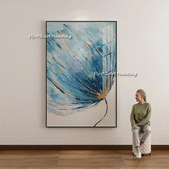 Blue Ziedi 100% Roku Darbs Eļļas Gleznas Mūsdienu Wall Art Pictures Anotācija Eļļas Glezna Uz Audekla Mājas Dekori Guļamistaba Attēls
