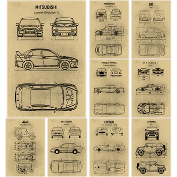 Klasiskā APVIDUS Auto Jeep Racing Plakātu, Gleznu Transportlīdzekļa Kraftpapīrs Sienas Art Prints Vintage Mājas Dekors Dzimšanas dienas dāvana Bērnu Istabas Attēls