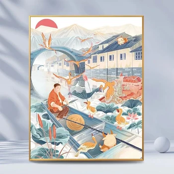 Guofeng Gufeng Digitālā Eļļas Glezna Puses -piepildīta Eļļa, Paņēma Puķu Dzīvojamā Istaba Guļamistaba Dekorēšana Glezna Valsts Jūra Apdare Attēls