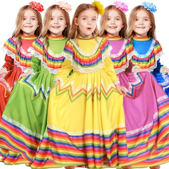 Meitenes Kleita Pasaules Valstu Meksikas Spānija Stila Cosplay Kostīms, Karnevāls, Svētki, Dzimšanas dienas Puse Kleitas Attēls