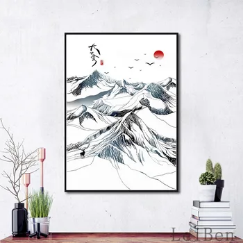 Jauna, Ķīniešu Stila Tintes Kalnu Ainavas Glezniecības Fona Mākslas Wall Art Audekls Plakāts Dzīvojamā Istaba Pētījums Mājas Dekoru Attēls