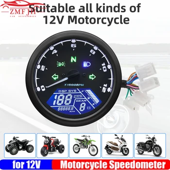Motociklu Spidometrs, Tahometrs, 1-4 Cilindru Motocikls Platums LCD Ciparu Indikators Lielākā daļa Transportlīdzekļu Piederumi Universālās 12V Attēls
