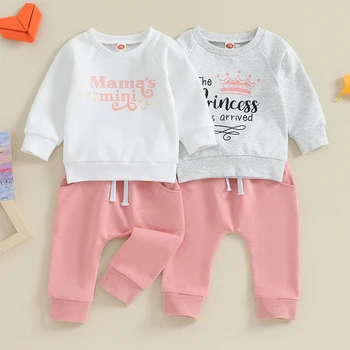 Toddler Meitenes 2 Gabals Apģērbs Vēstuli Izdrukāt Garām Piedurknēm Krekls Un Elastīgās Bikses Set Baby Gudrs Kritums Apģērbu 0-3 Gadi Karstā Pārdošanas Attēls