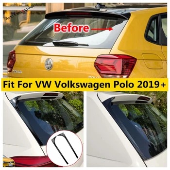 Oglekļa Šķiedras Izskatās / Black Aizmugurējā Loga Spoileris Sānu Sloksnēm Vāciņš Melns, der VW, Volkswagen Polo 2019 - 2023. Gadam Ārējie Piederumi Attēls