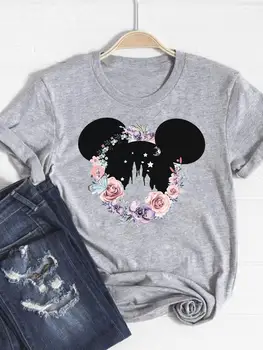 Disney Mickey Mouse Auss Stilā Jauki Karikatūra Drēbes Tee Top Apģērbs Sievietēm Sieviešu Modes Gadījuma Grafiskais T-krekli Attēls