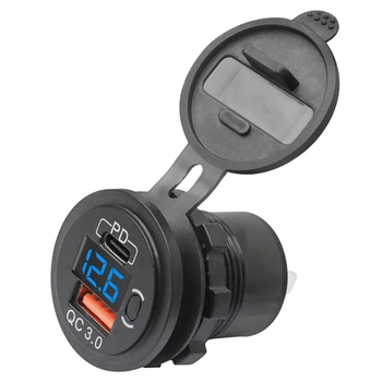 10X 12V-24V 48W USB Kontaktligzdai Ūdensizturīgs Lādētāja Ligzda PD Un QC3.0 USB Ports Ar LED Sprieguma Automašīnas Kravas mašīnu Zila Attēls