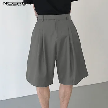 Vasaras Vīriešiem Plaša Kāju Šorti tīrtoņa Krāsu Pogas 2023 Zaudēt Vīriešu Dibeni korejas Streetwear Modes Gadījuma Vīriešu Šorti-S-5XL INCERUN Attēls