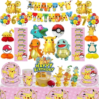Pokemon, Dzimšanas Dienas Svinības Apdare Pikachu Alumīnija Balons Galda Salvetes Kūka Apdare Riepas Pārplīšanu Baby Dušas Piederumi Attēls