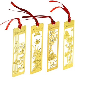 1pc Radošo Ķīniešu stilā zelta metāla grāmatzīmes plūmju ziediem, orhideju bambusa vintage tauriņu grāmatu zīmes, dāvanas skolotājiem Attēls